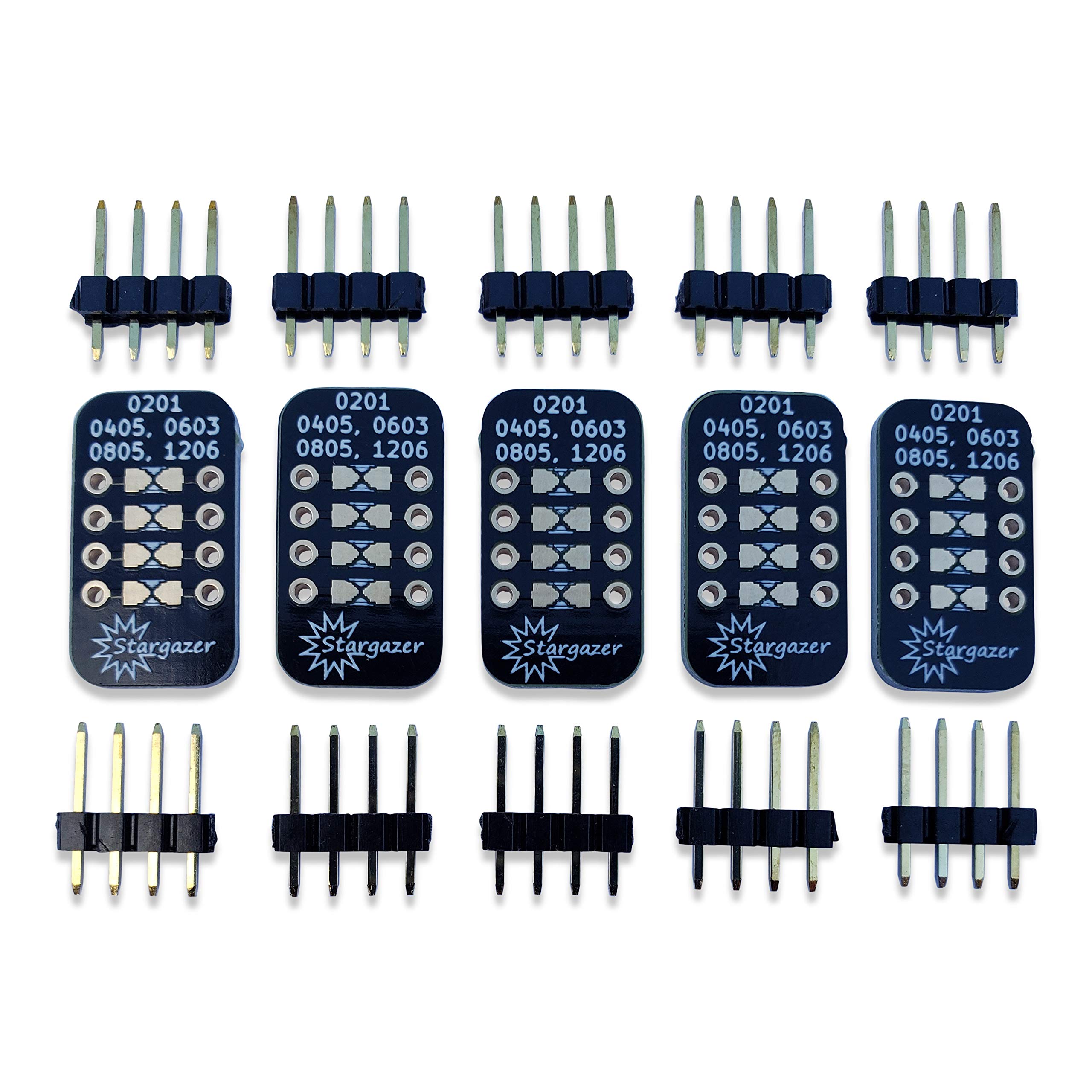 Stargazer SMD to DIP Breakout for 0201, 0402, 0603, 0805, and 1206 Packages with Gold Plated Headers [5 Pack]