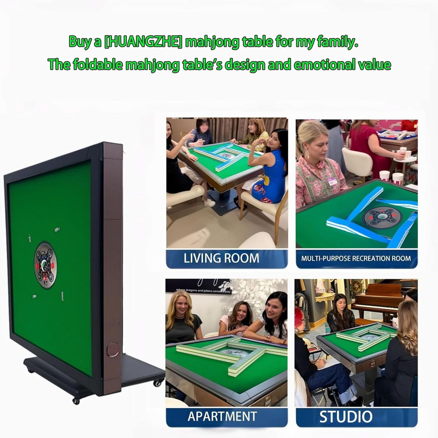 Automatic american mahjong table Suitable for Americans,Chinese,Folding Electric Mahjong Table Two sets of 42mm mahjong tiles set，Mahjong Storage Bag, quiet shuffling, USB Charging（Easy Assembly)
