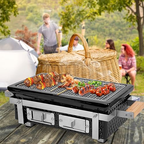 Miniatura 9 de Parrilla Hibachi de carbón con elevador de rejilla, parrilla Yakitori portátil con rejilla de acero inoxidable, estufa de barbacoa para acampar al