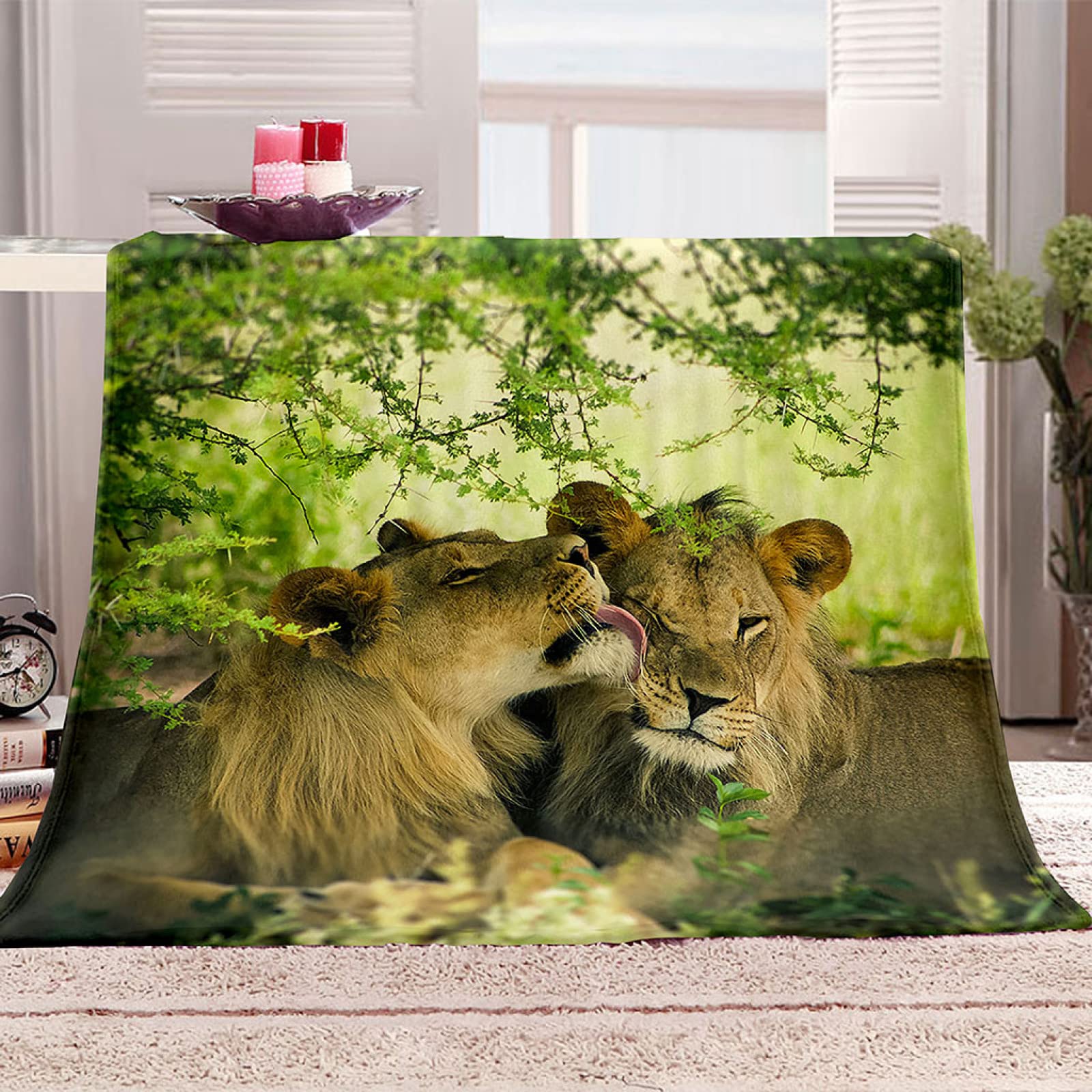 Couverture polaire douce flanelle imprimée lion thermique pour lit