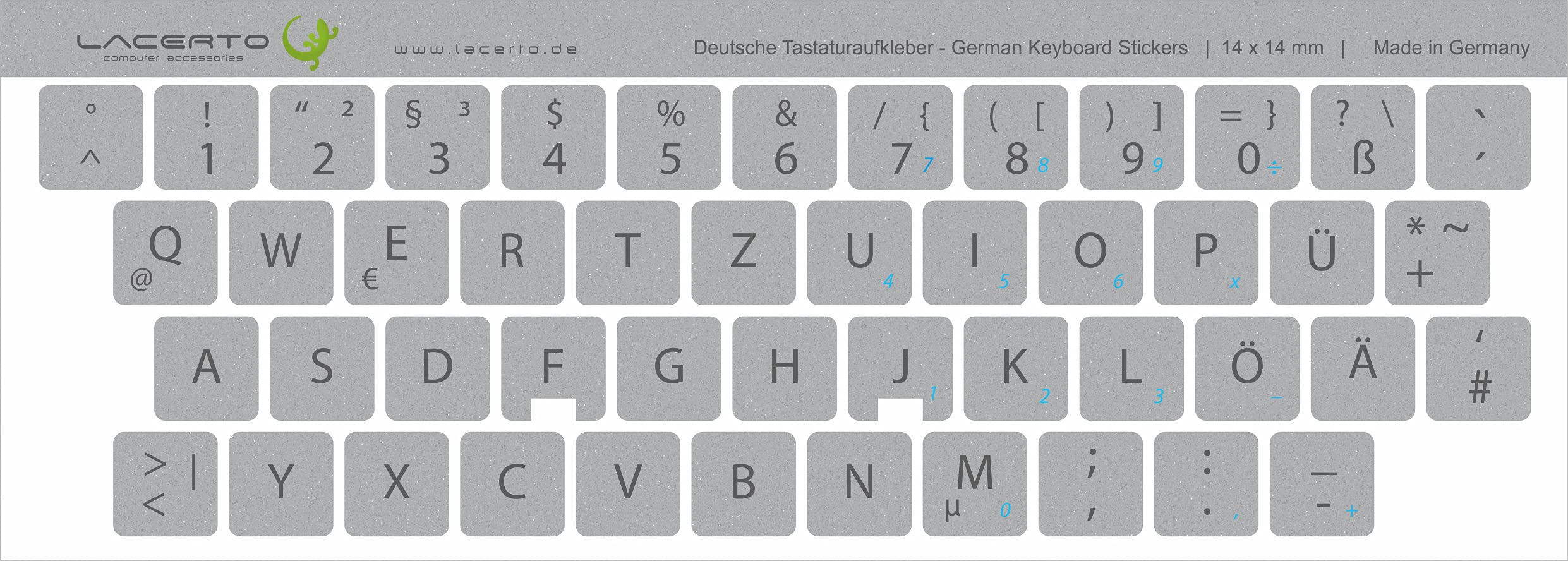 Juego de pegatinas para teclados de PC y portátil, 14 x 14 mm, incluye teclas adicionales y teclado numérico, color: plateado