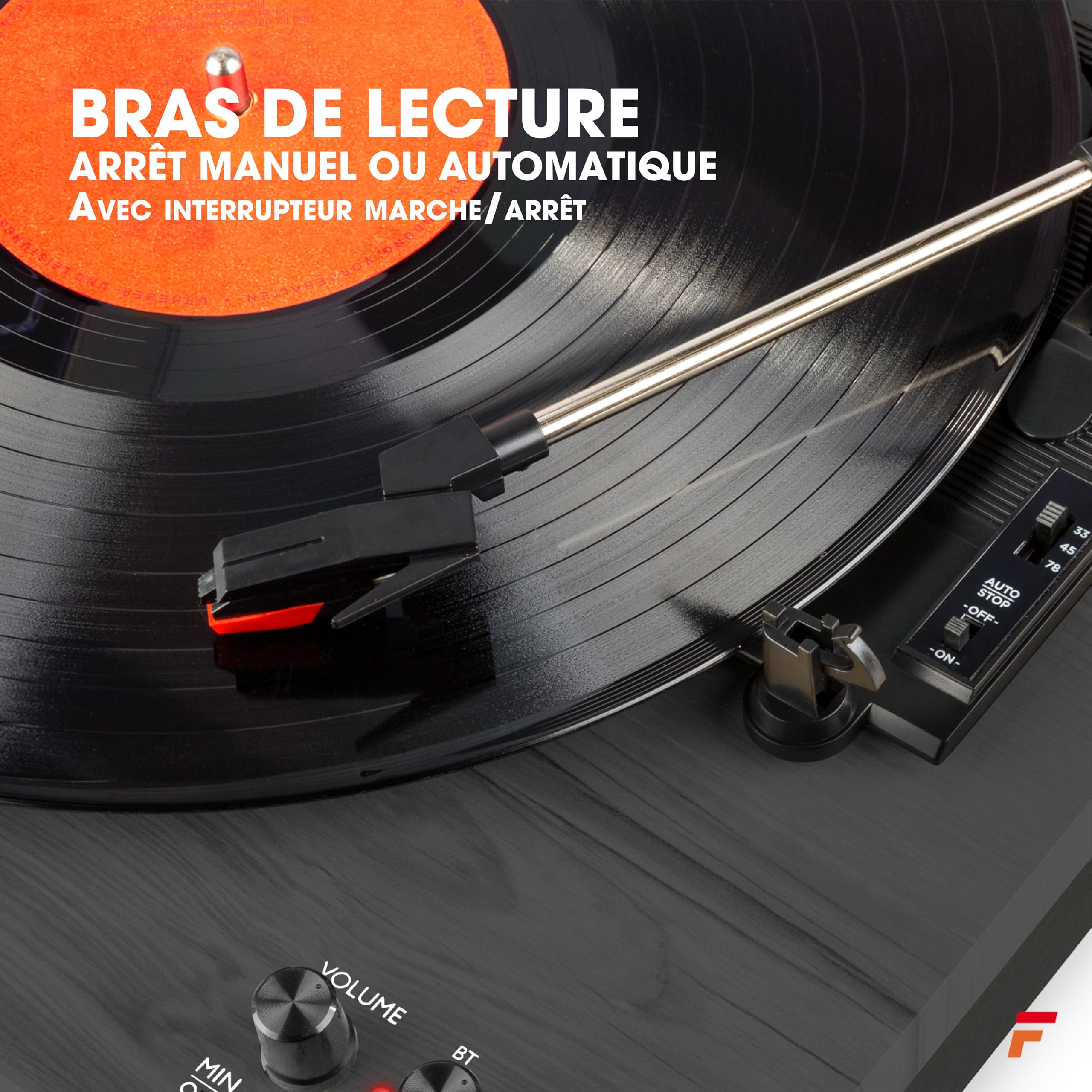 Fenton RP165B Platine Vinyle BT avec 2 Haut-Parleurs Stéréo - Noir/Gris, Lecture 33, 45 et 78 Tours, Système HiFi, Sortie RCA, Une Platine Rétro Idéale pour Décorer et Écouter Vos Vinyles