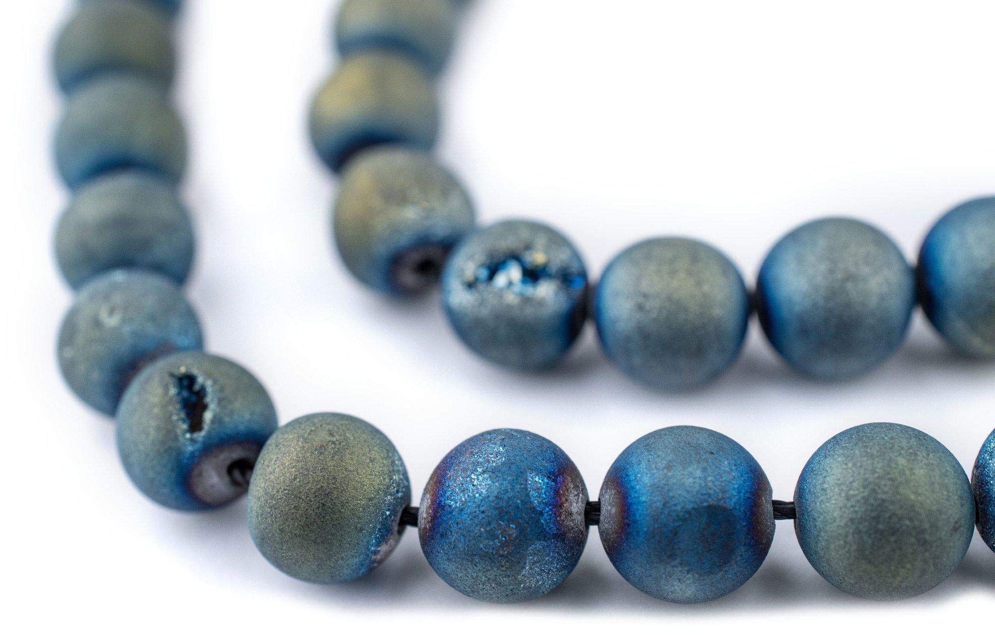 TheBeadChest Aqua Round Druzy Agate Beads (8mm): Organic Gemstone Round Spherical Energy Stone Healing Power Crystal for Jewelry Bracelet Mala Necklace Making