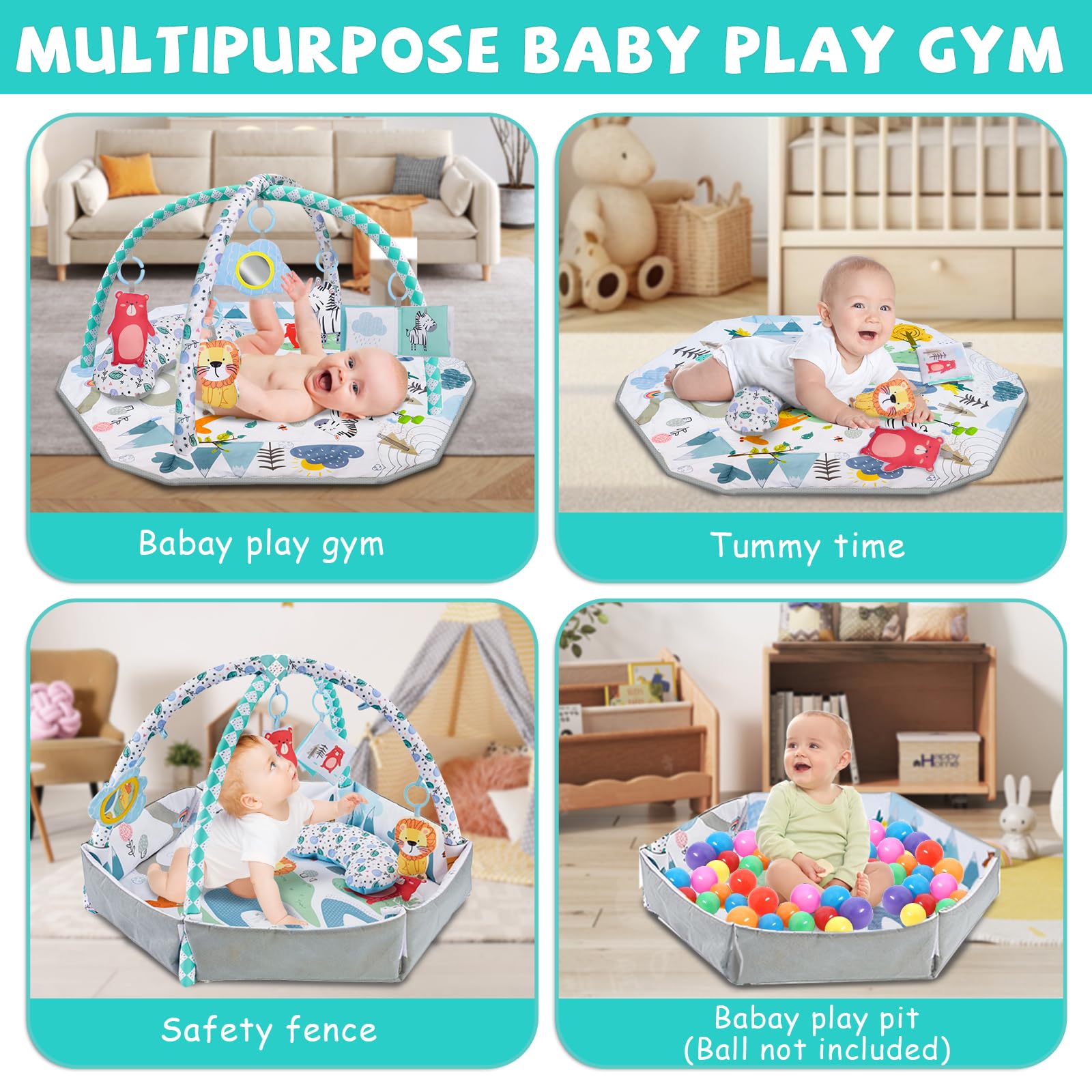6 in 1 Palestrina Neonato Multifunzione, Tappeto Giochi Neonato, Giocattoli Staccabili, Stimola Sviluppo del Neonato con Tante Attività, Arco di Gioco, 0+ Mesi