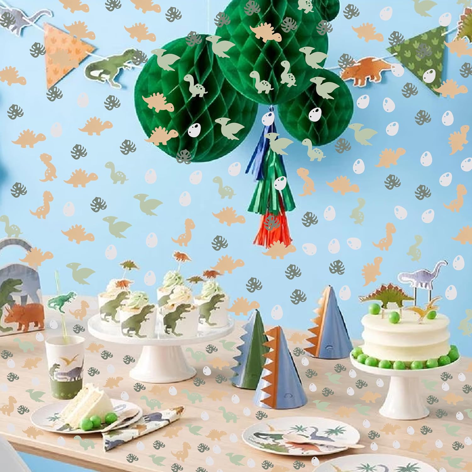 Dinosaur Party Confetti, Dino Theme Table Cutouts, Earth Tones, 180 Pieces, for Baby Shower or Birthday Decorations (Dinosaur Confetti)