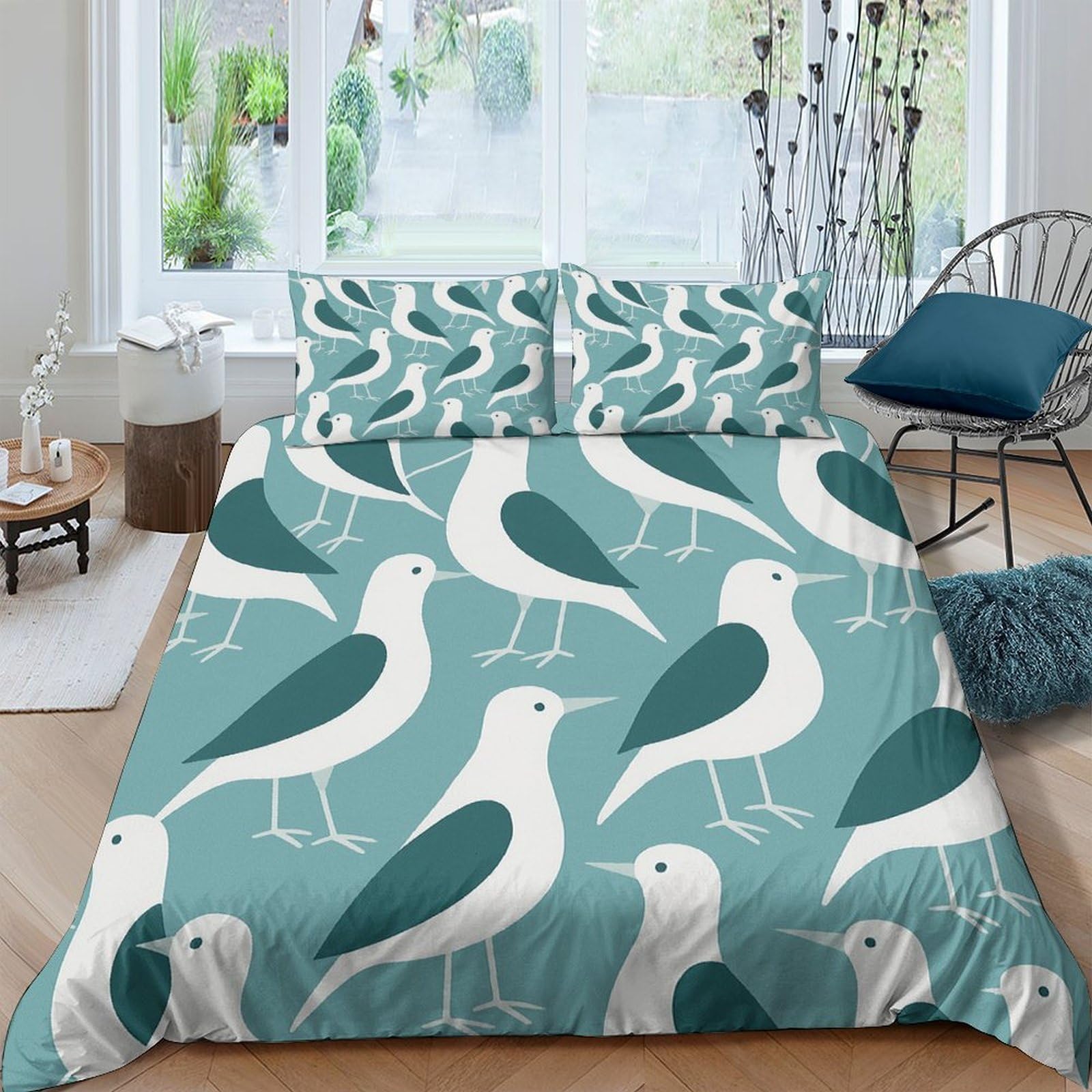 Ctjqhvkz Style-3 3D Printed Seagull Ocean Fitted Sheet Microfiber Soft Blue Bird Mattress Cover Bedroom Decor Easy Clean Single（135X200cm）