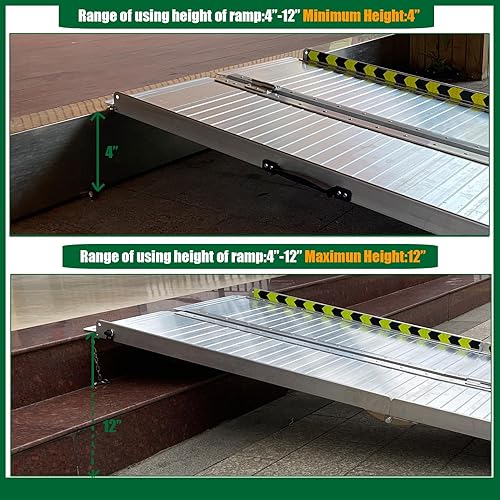 Miniatura 6 de Rampa plegable antideslizante para silla de ruedas, rampa de umbral de acceso de movilidad, rampa plegable de aluminio portátil para silla de ruedas