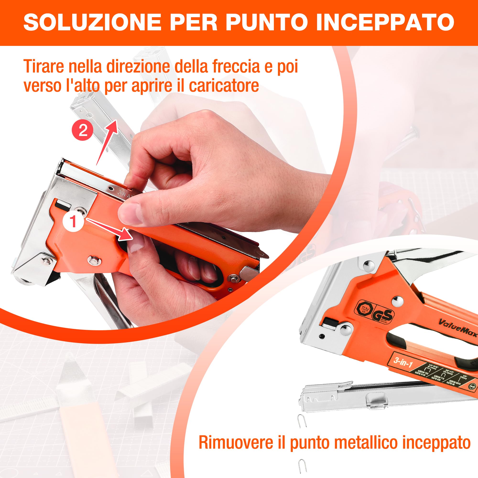ValueMax - Spillatrice manuale multifunzione 3 in 1 con 3000 graffette, adatta per graffette n. 140, 28, 8, ideale per tappezzeria, materiale da fissaggio, decorazione