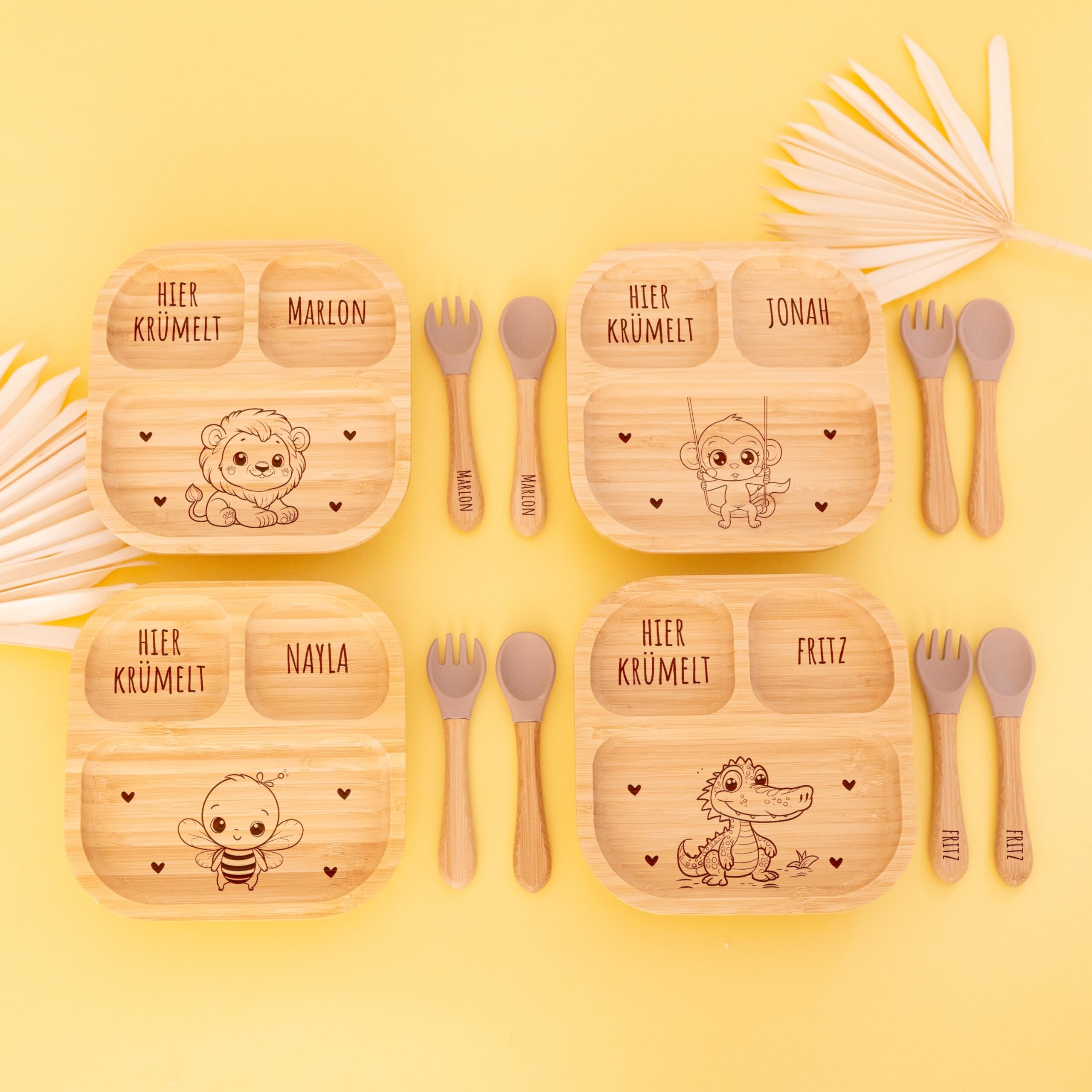 Bärenfreunde - Personalisierter Baby Teller mit Saugnapf - Praktisches Beikost Zubehör Säugling mit Namen - Kinder Teller Rutschfest - Personalisierte Geschenke Baby (Löwe)