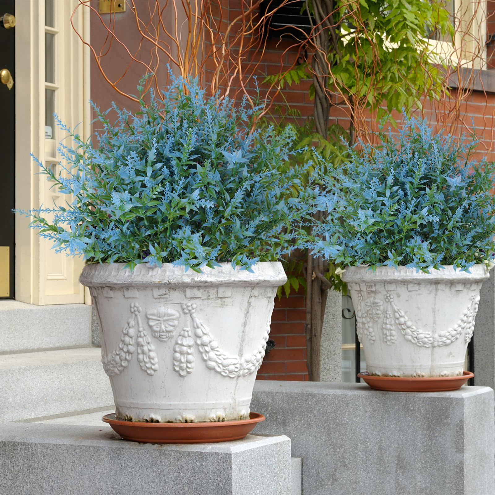RECUTMS Blue Artificial Flowers for Outdoor Artificial Plants & Flowers for Outside Fake Outdoor Plants Faux UV Resistant Flower Plastic Shrubs Indoor Outside Hanging Decorations(Blue) - Image 4