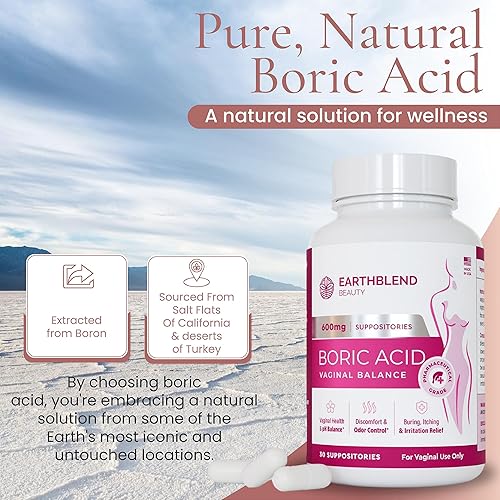 Miniatura 5 de Supositorios de ácido bórico para mujeres, píldoras vaginales, promueve el equilibrio del pH vaginal, la flora saludable, el control de olores,