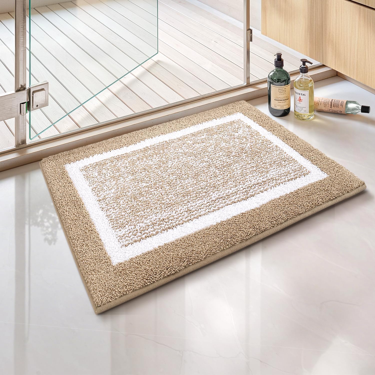 Color&Geometry 16"x24"Small Bath Mats for Bathroom Simple and Stylish,Khaki