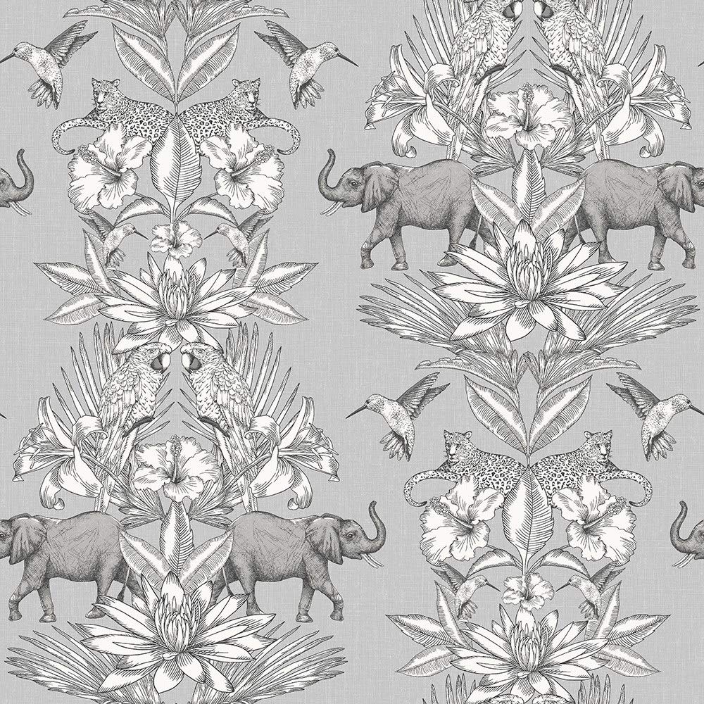 Rasch 270426 Wallpaper Tropical Jungle Wild Animals Elephant Birds