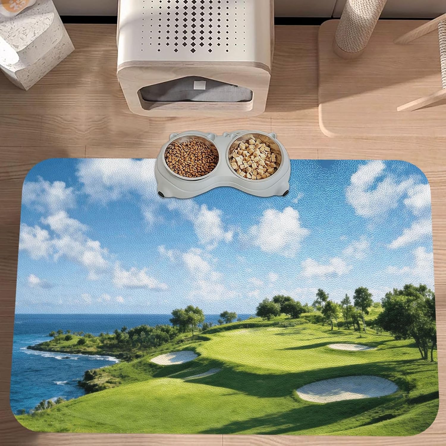 Dog Food Mat Waterproof Anti-Slip Dog Bowl Mats for Food and Water Golf Course Pet Feeding Mat Absorbent Dog Mat for Floors Quick Dry Pet Placemat for Dogs Cats