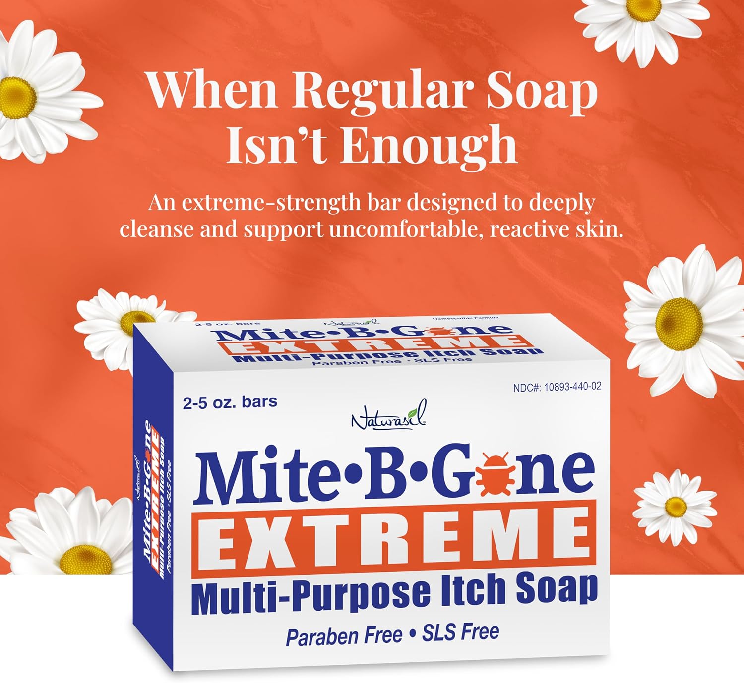 Mite-B-Gone Extreme Multi-Purpose Itch Soap 5oz (2-Pack) | Homeopathic Sulfur 1X HPUS & Thuja 6X | Supports Relief for Persistent Itching & Irritated Skin | Dead Sea Mud Lavender & Chamomile