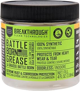Breakthrough Clean Battle Born Gun Grease - Gun Lubricant Fortified with PTFE - Rust and Corrosion Protection for Firearms - Care and Maintenance for Rifles and Handguns - 4 Fl Oz Jar