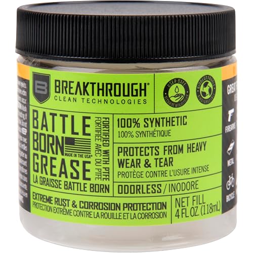 Breakthrough Clean Battle Born Gun Grease - Gun Lubricant Fortified with PTFE - Rust and Corrosion Protection for Firearms - Care and Maintenance for Rifles and Handguns - 4 Fl Oz Jar