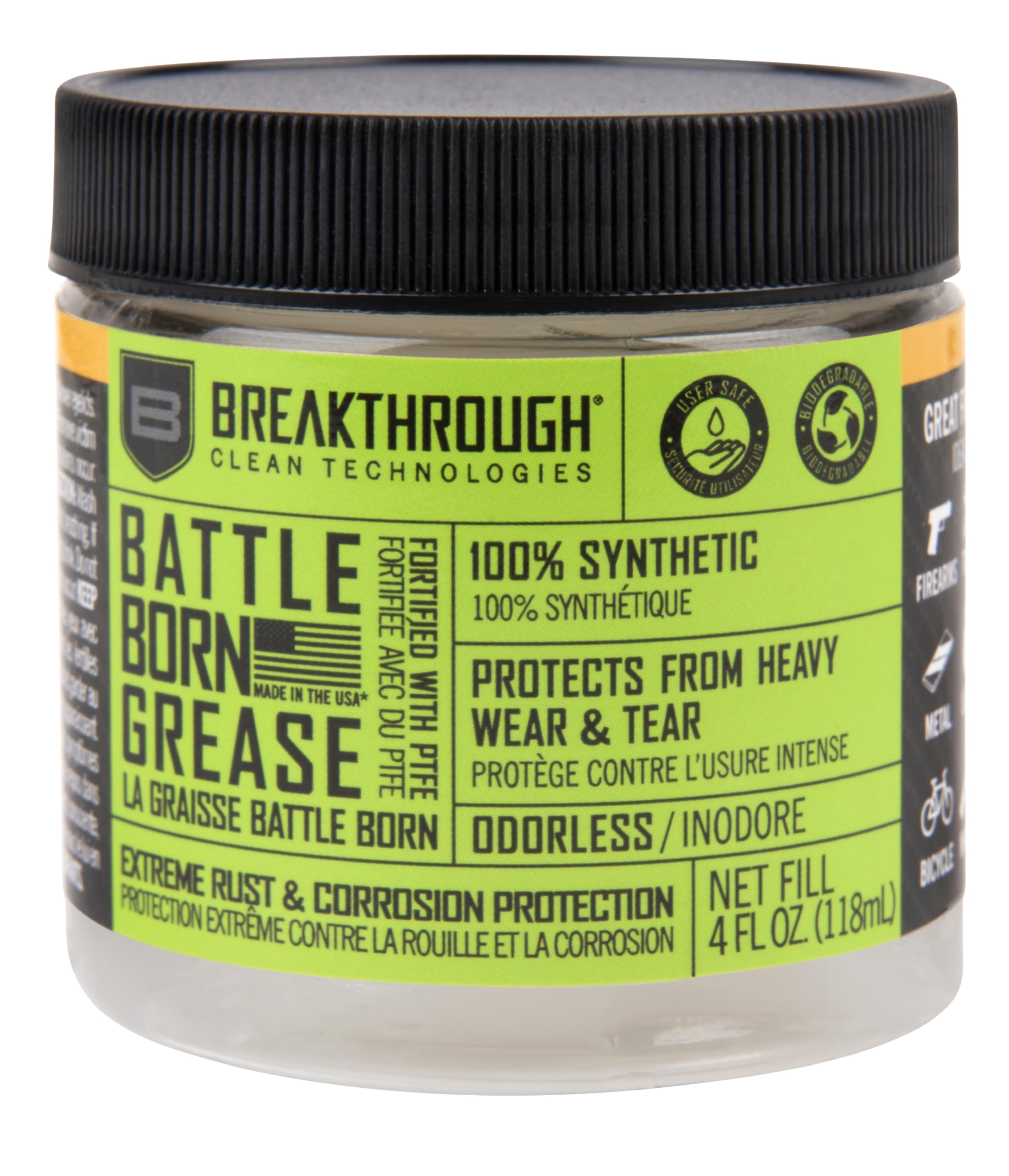 - Breakthrough Clean Battle Born Gun Grease - Gun Lubricant Fortified with PTFE - Rust and Corrosion Protection for Firearms - Care and Maintenance for Rifles and Handguns - 4 Fl Oz Jar