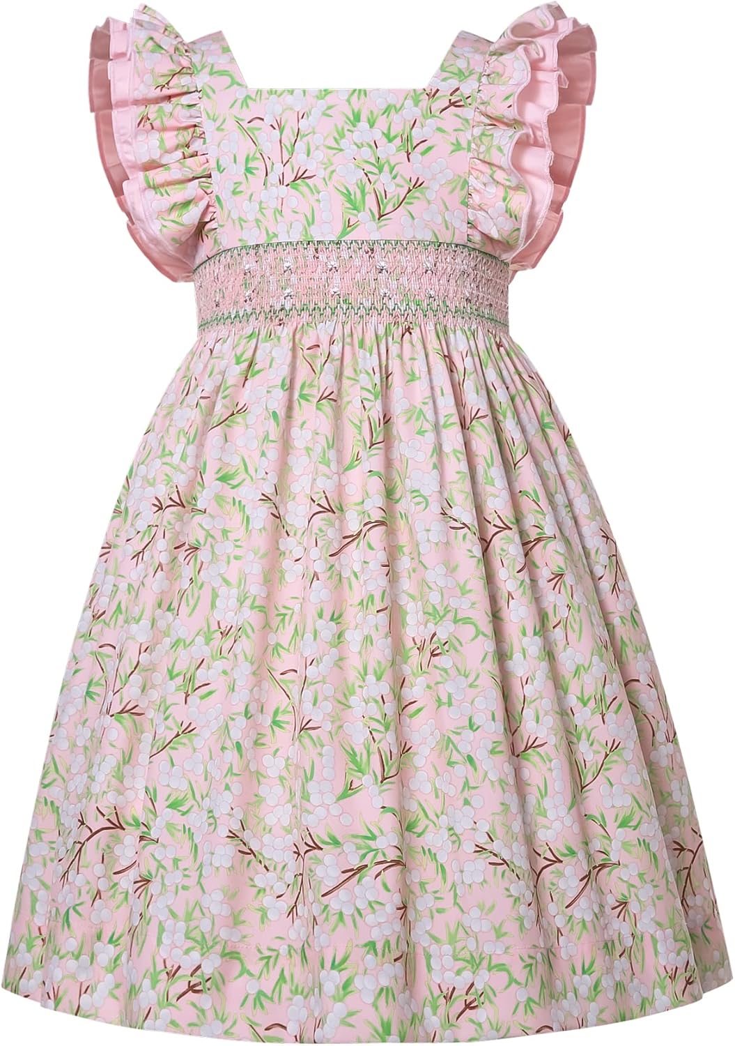 Girls Elegant Floral Sleeveless Smocked Summer Casual Clothing Toddler Adorable Holiday Smock Dresses