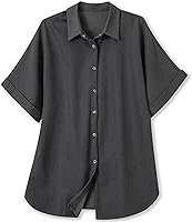 Vista 22 de Blusa suave casual de manga corta con broche frontal para mujer