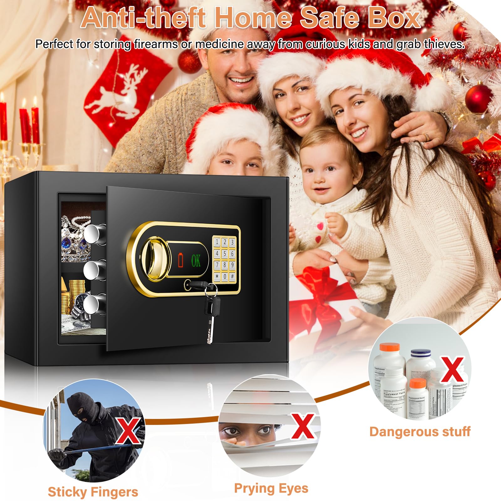 Mejasg Caja fuerte resistente al fuego con resistente al fuego, impermeable, 25 l, pequeña con estante extraíble y compartimento externo para pilas, caja fuerte de pared, caja fuerte para guardar