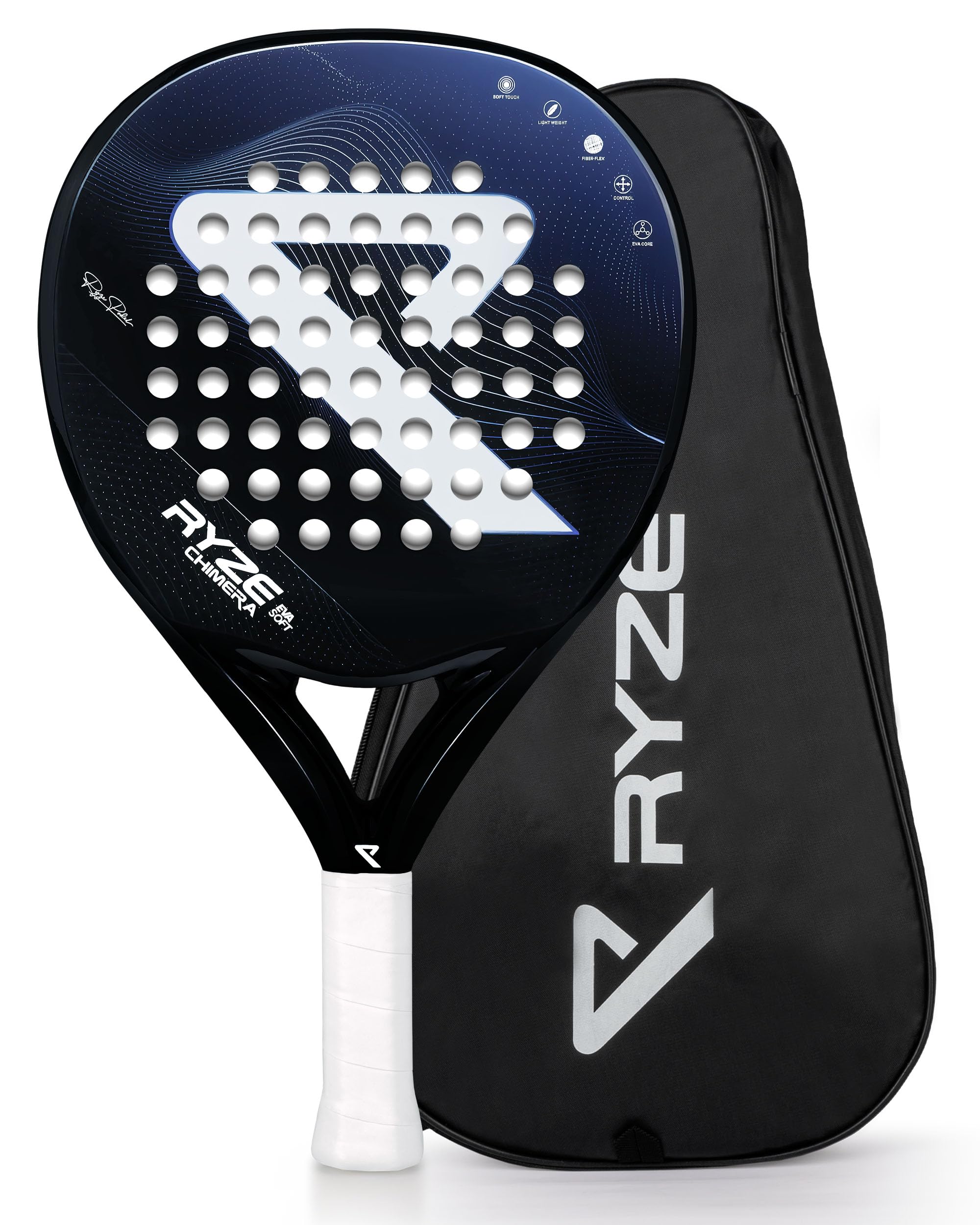 RYZE Padel Racket in Carbon Fiber - Max Precision & Control - Paddle Racket for Adults - EVA-15 Memory Foam - Ultra Light 360g Paddle Tennis Racquet - Pala de Padel - Free Carry Case Included