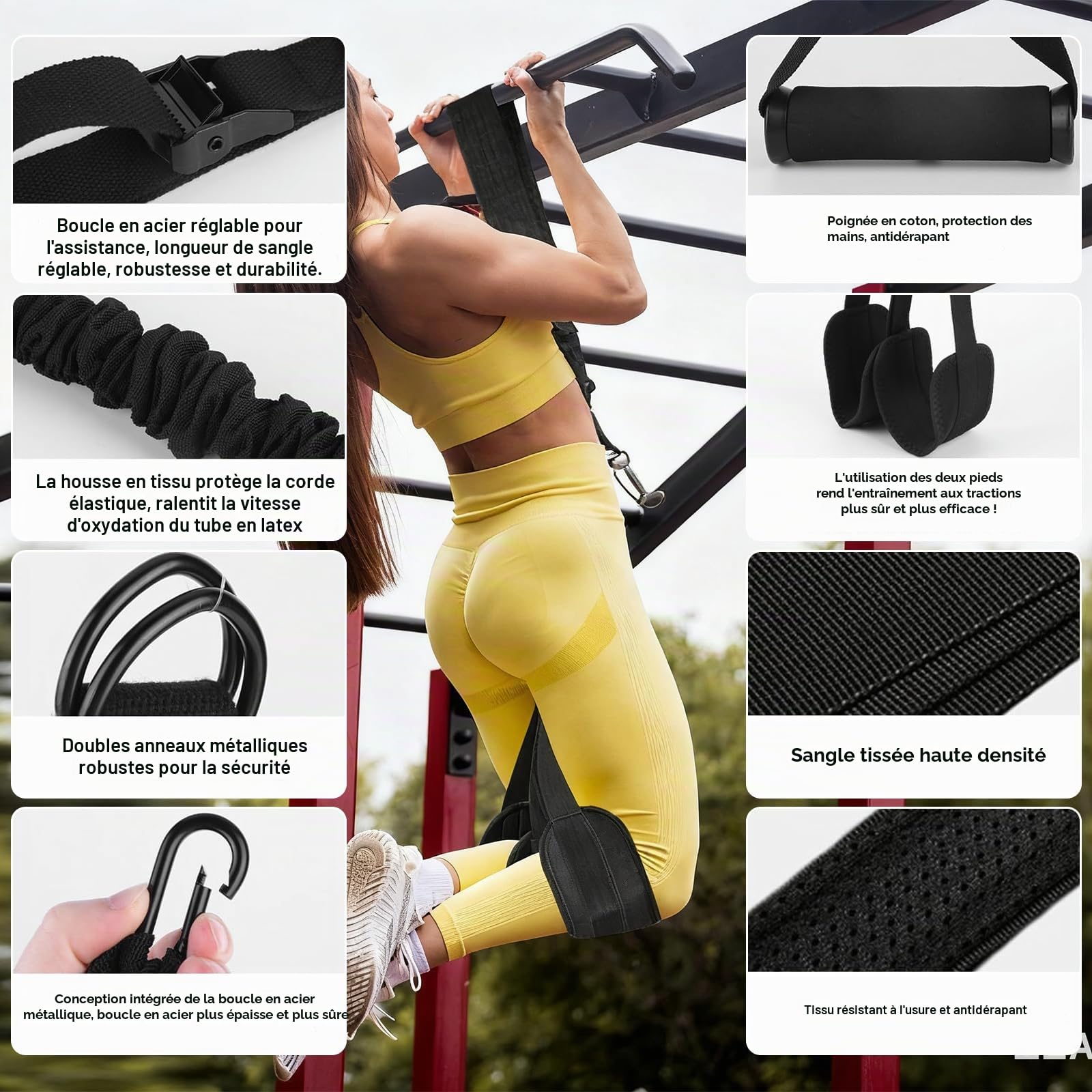 Elastique Musculation Traction, Bande Resistance Musculation avec 4 Bandes d'Assistance Réglables & Semelle Anti-Dérapante, pour Entraînement à Domicile, Élastique Traction Barre Fixe