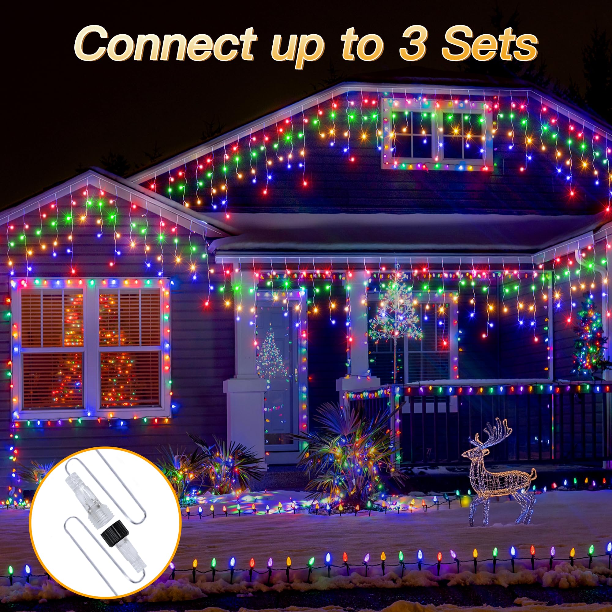 Hopexy Icicle Outdoor Christmas Lights, 216 LEDs 7.3m Waterproof Connectable Outside Fairy Light Mains Powered - Image 4