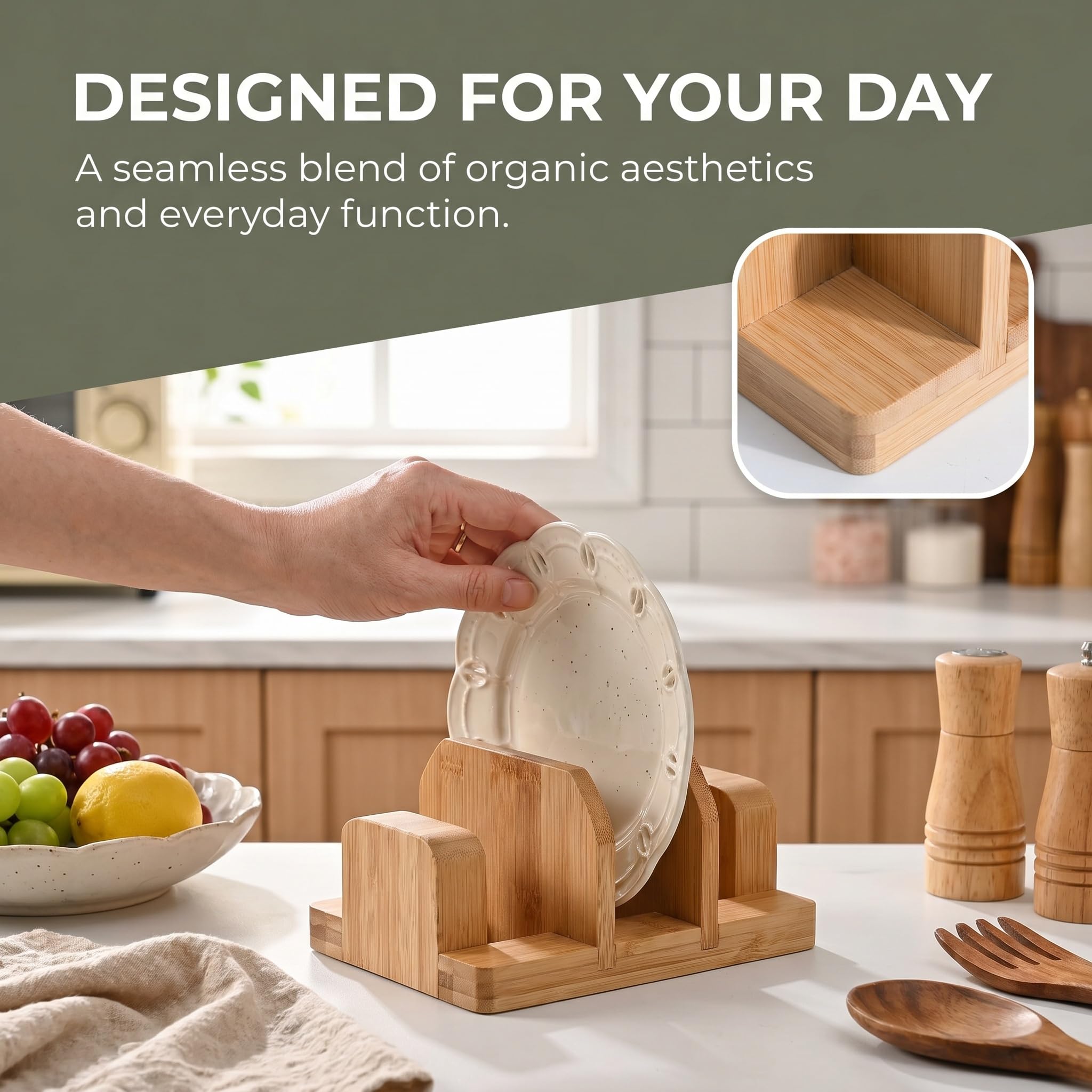 Portatagliere In Legno Di Bambù 3 Scomparti, Organizer Da Cucina Per Taglieri, Salvaspazio Da Appoggio, Versatile Per Pentole E Teglie