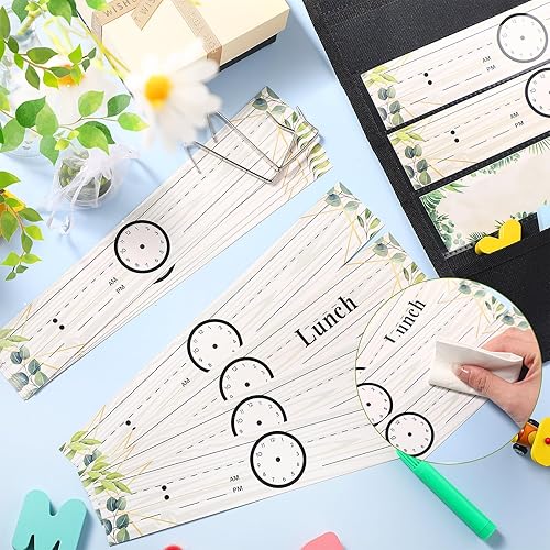 Miniatura 5 de Tatuo Tabla de bolsillo diario para el aula con tarjetas reutilizables y 14 bolsillos, suministros de aula de granja, tablas de horarios de