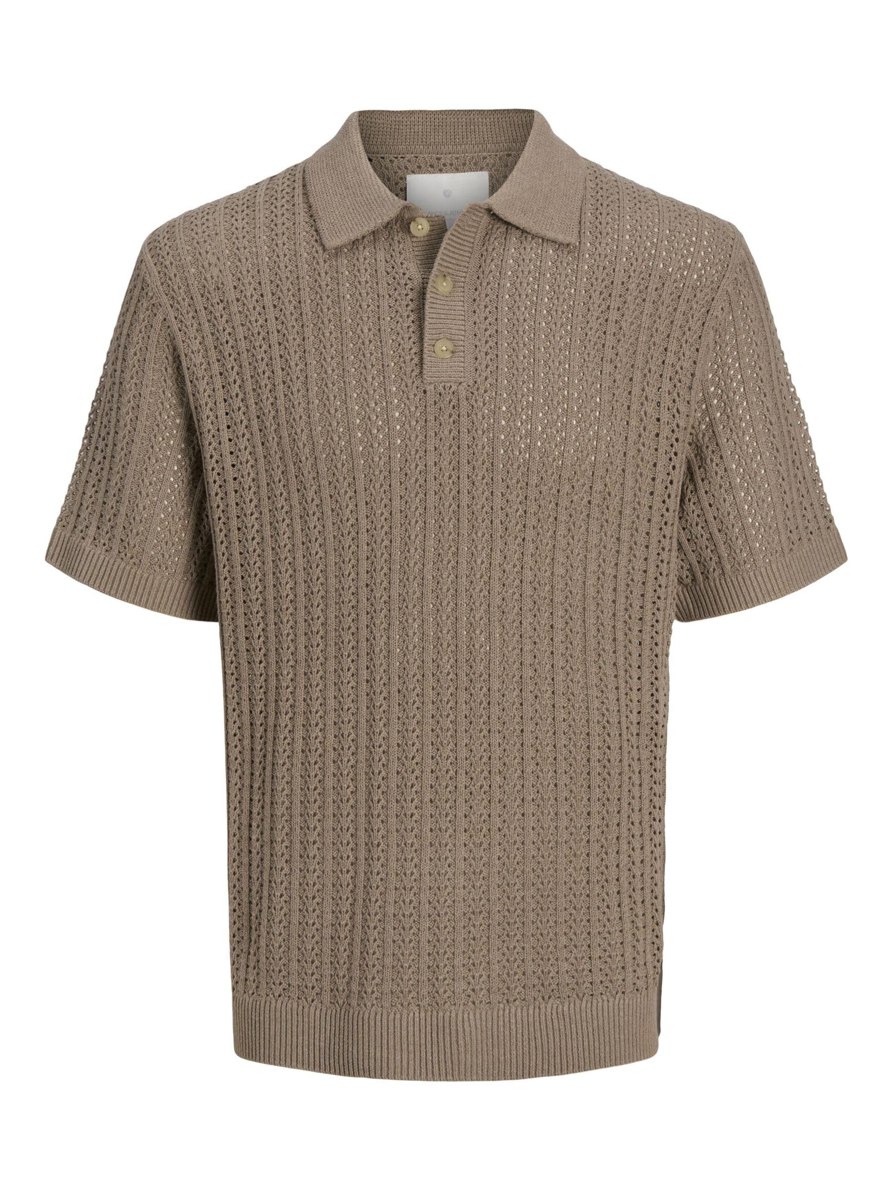 JACK & JONES Male Knitted Polo Plain Knitted Polo Shirt Greige