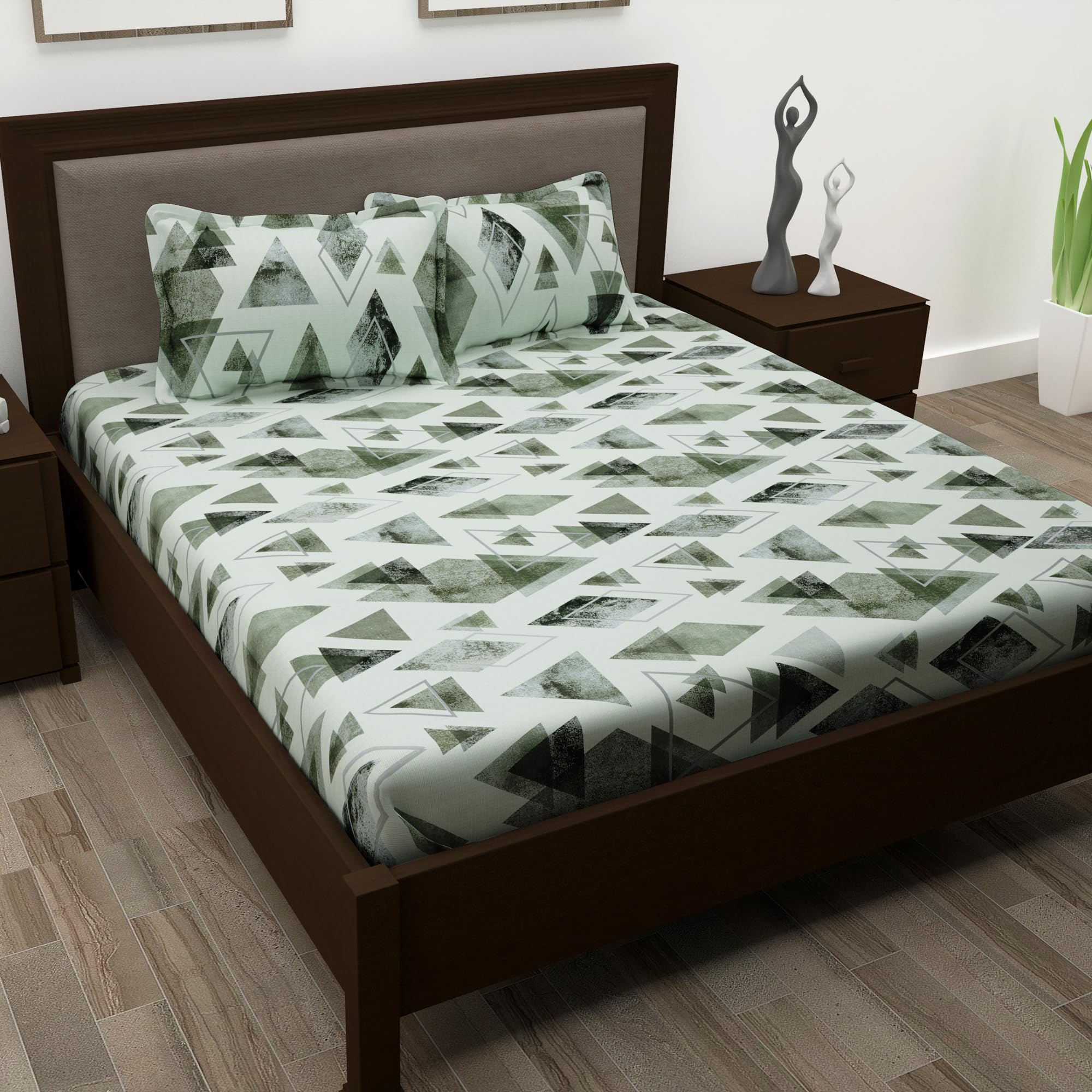 Story@Home Metro Collection 186 TC 100%Cotton Double Bedsheet with 2 Pillow Covers (Cream & Olive Green), Geometric Pattern. Bedsheet: 225x250 cm, Pillow Covers: 46x69 cm. Perfect for festive gifting! (B09VL21QJF) Amazon Price History, Amazon Price Tracker