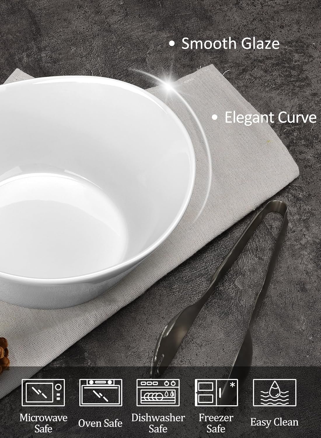 Yedio 48 oz Porcelain Salad Bowls Set of 4 – Large Serving Bowls for Pasta, Soup, Oatmeal, Snacks – Microwave & Dishwasher Safe, White Kitchen Bowl Set - Image 7