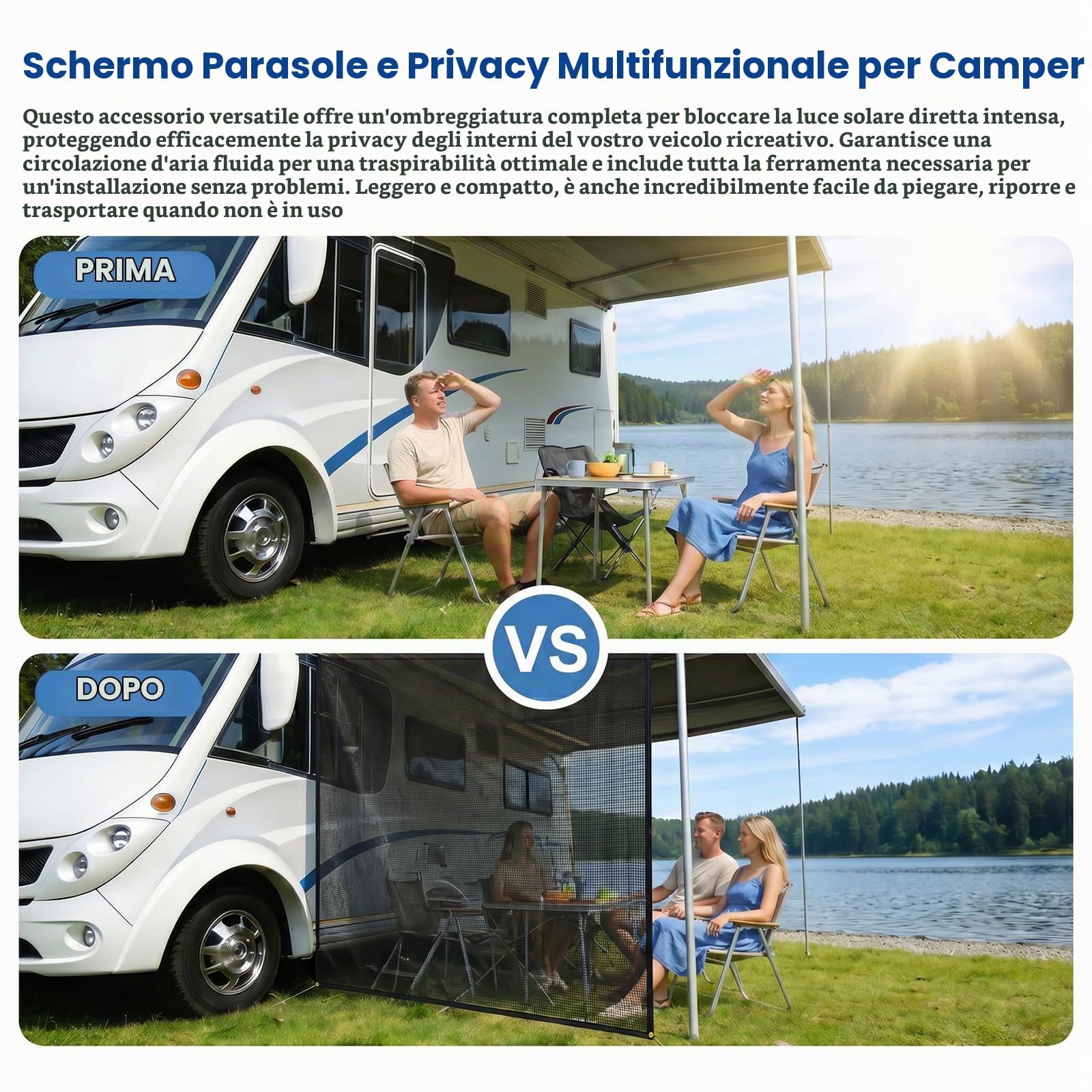 Tenda parasole per camper, 246 x 215 cm, parete laterale per auto | Protezione UV, 75% di protezione dagli sguardi indiscreti, resistente alle intemperie, montaggio rapido