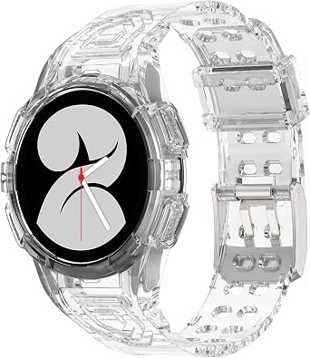 Compatible for Samsung Galaxy Watch 4 Clear Band with Case 40mm 44mm,Women Cute Girl Crystal Sport Clear Jelly Protective Cover Bumper with Strap