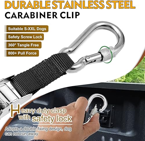 Miniatura 3 de Sistema de correa para perro para cama de camión, correa de amarre para recogida de perro, cinturón de arnés de automóvil para perro, correa de