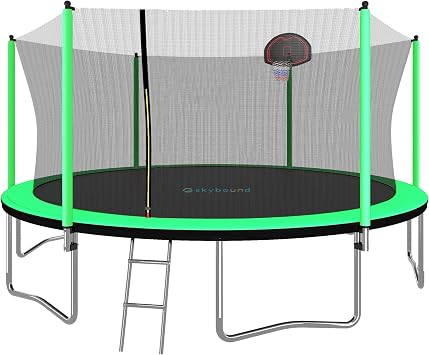 SkyBound الترامبولين مع سلامة مبطن البولنديين - 10 ft 12 ft 14 ft 15 ft 16 ft كبير في الهواء الطلق الفناء الخلفي ASTM المعتمدة الترامبولين للأطفال والكبار - الثقيلة الترفيه خارج الترامبولين مع شبكة الأمان