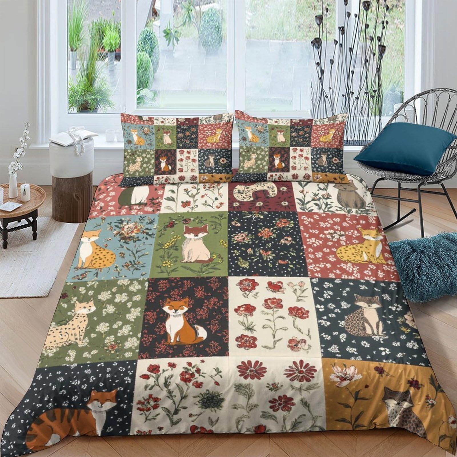 Ctjqhvkz Style-7 3D Printed Woodland Animals Fitted Sheet Microfiber Soft Floral Forest Bed Cover For Bedroom Guest Room Decor Single（135X200cm）