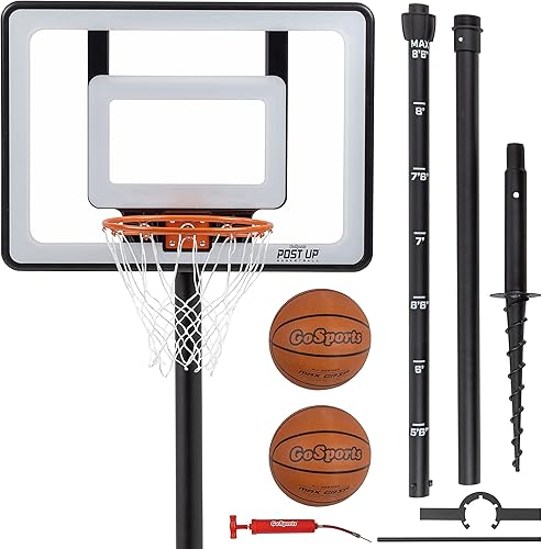 GoSports Post Up - Aro de baloncesto portátil de playa para niños y adultos, juega en césped o arena, incluye 2 pelotas de baloncesto, bomba y bolsa