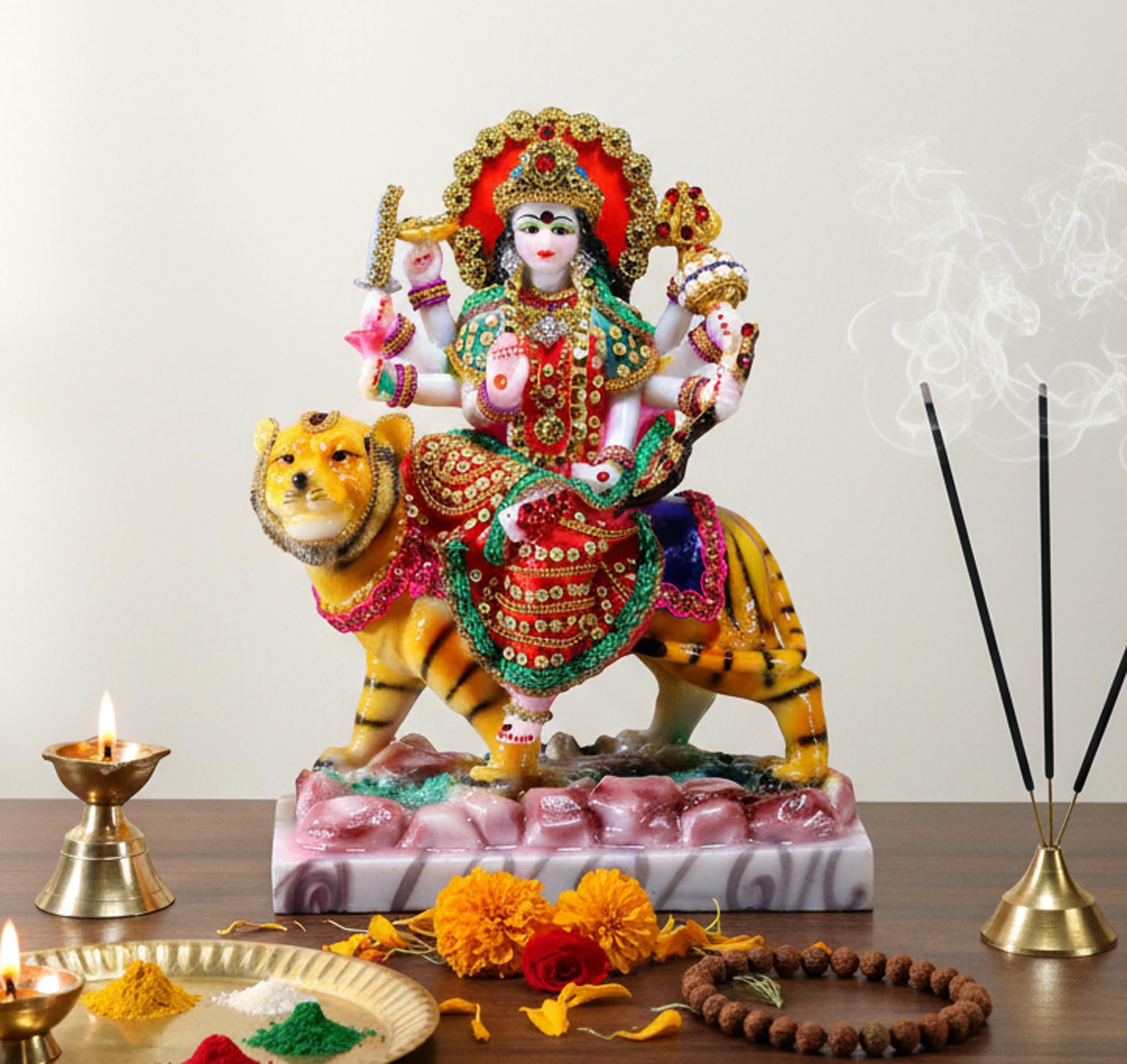 Esplanade Multicolour Maa Durga Mata Rani Murti Idol Statue Sculpture For Home Mandir - Resin - 10" Inches - Multi