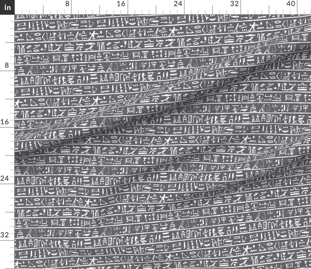 Spoonflower Fabric - Charcoal Small Egyptian Ancient Language Text Archaeology Printed on Petal Signature Cotton Fabric by The Yard - Sewing Quilting Apparel Crafts Decor