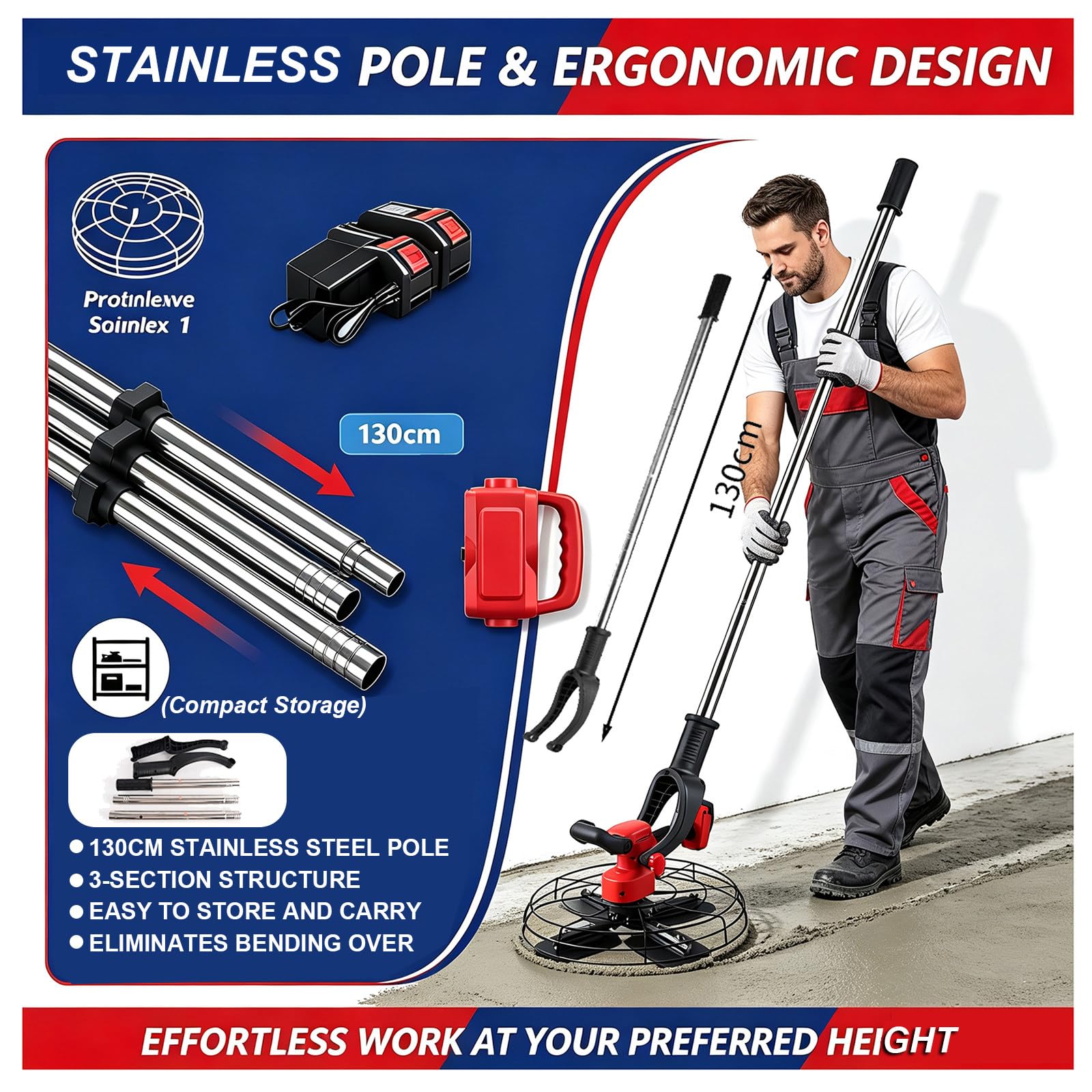 Truelle électrique pour Béton, Polisseuse Murale électrique De 900 W, Outil De Lissage Et De Polissage du Ciment à 6 Vitesses, 2 Batteries De 30 000 Mah, 5 Disques De Ponçage