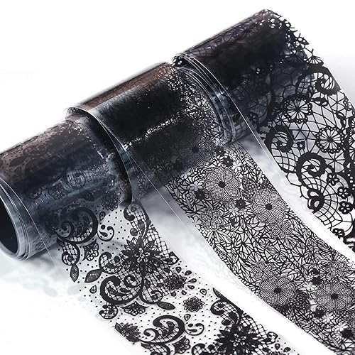 Miniatura 6 de 10 rollos de calcomanías holográficas retro de transferencia de láminas láser de encaje negro, suministros de arte de uñas, diseños de papel