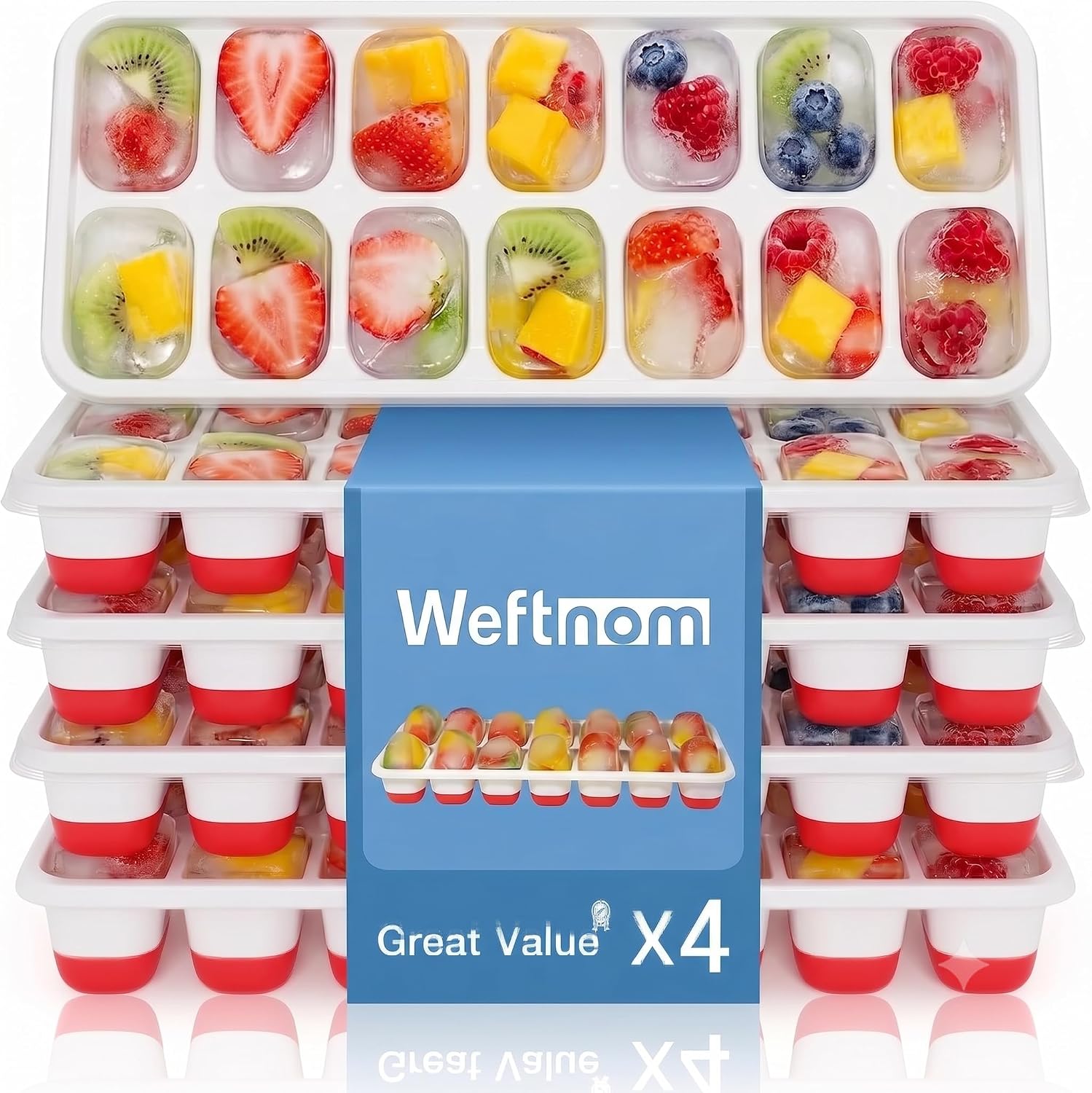 Ice Cube Trays with Lids for Freezer, 4 Pack Silicone Set, 56 Cubes