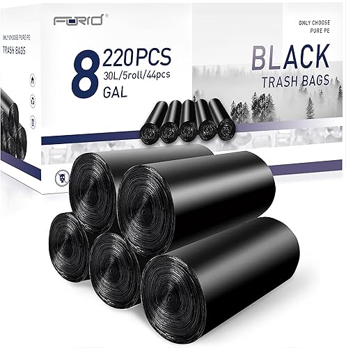 Miniatura 7 de FORID Pequeñas bolsas de basura negras  Bolsas de basura de 4 galones, 220 unidades, forros de plástico fuerte de 15 litros para cocina, baño,