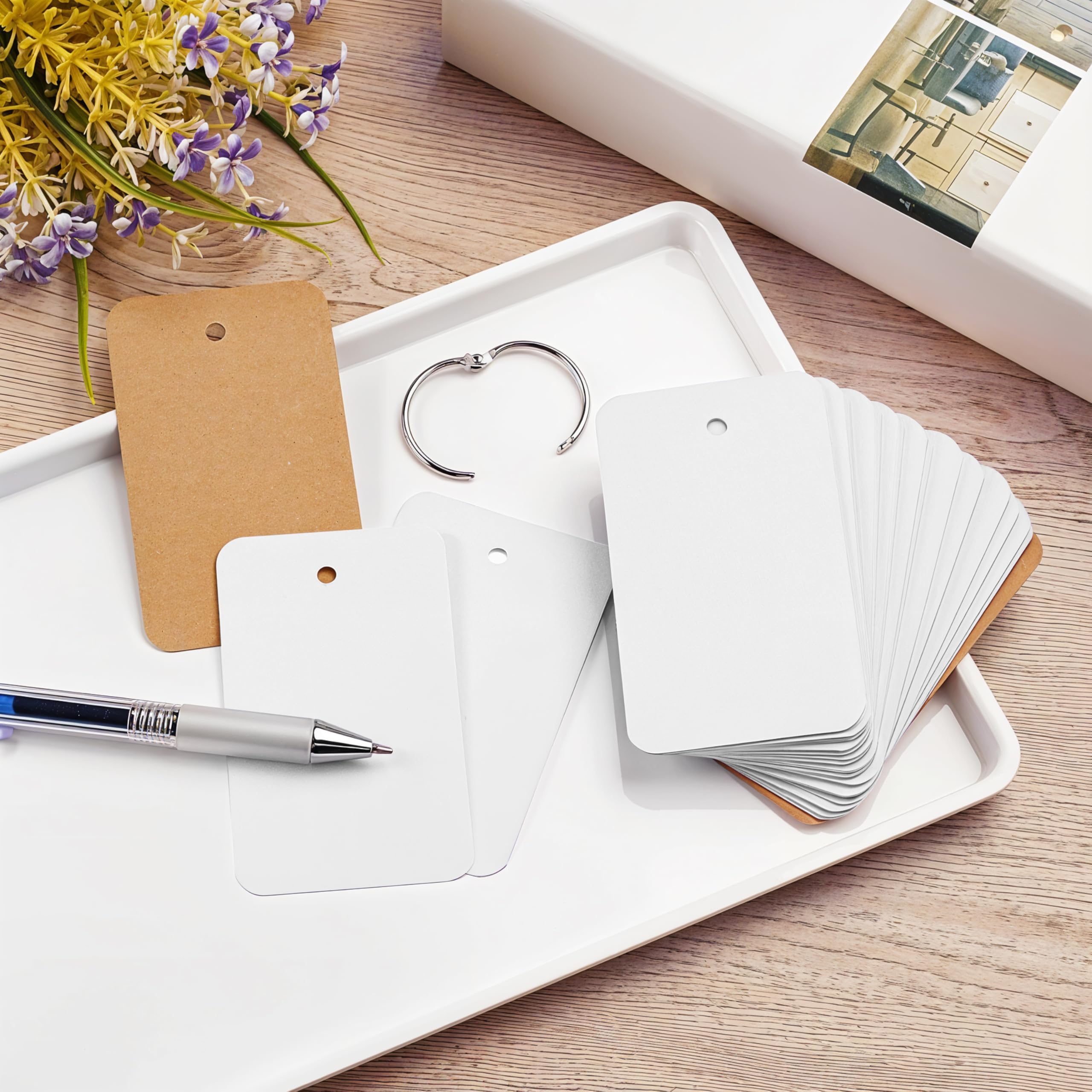 Lot De Cartes Mémoire Vierges En Papier - Flashcards à Personnaliser Pour Révisions - Avec Anneau Métallique