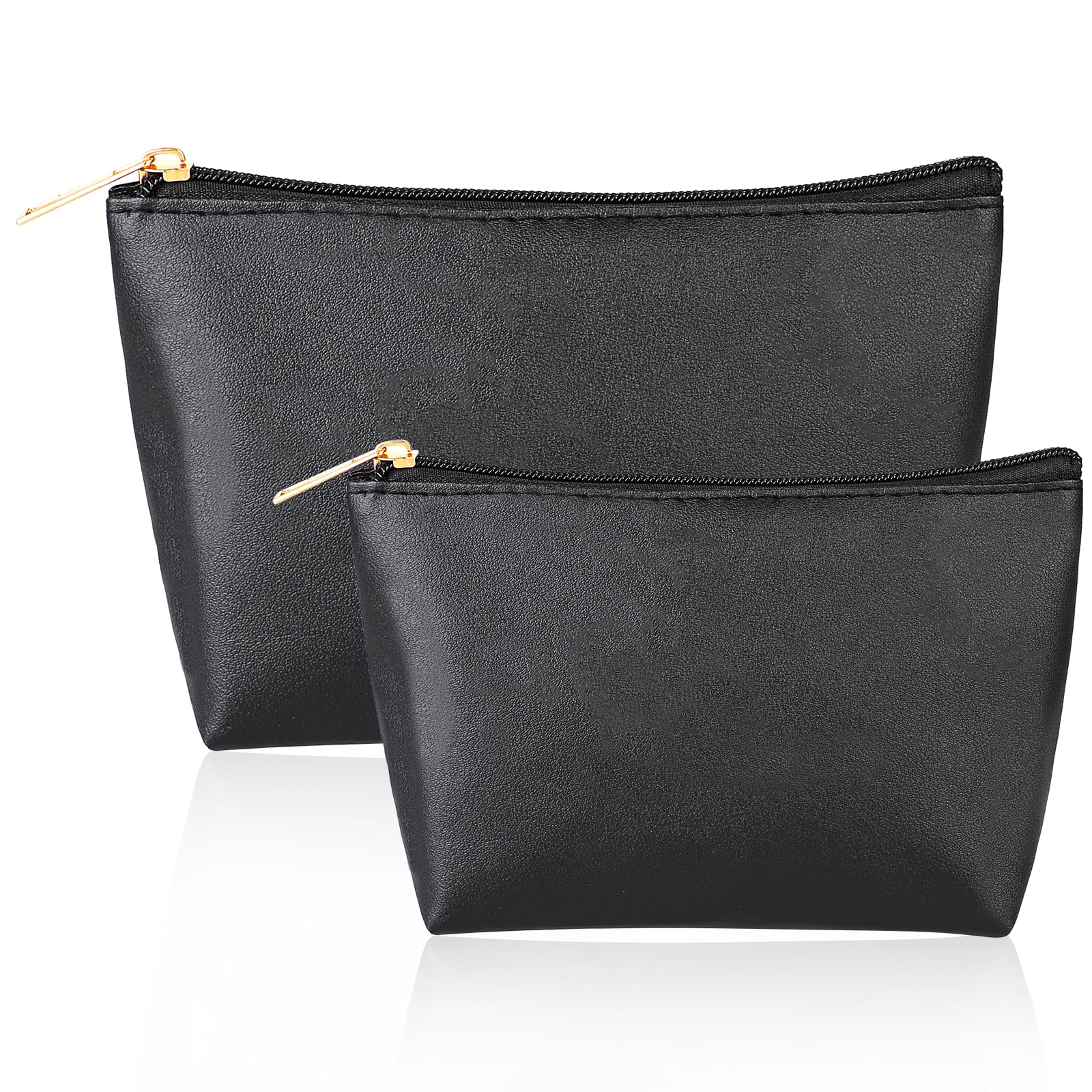 KALIONE2 Pack Makeup Bag Small Cosmetic Pouch for Purse, PU Leather Makeup Pouch, Waterproof Travel Makeup Organizer Pouches with Zipper, Toiletry Bag for Women Grils (Black)