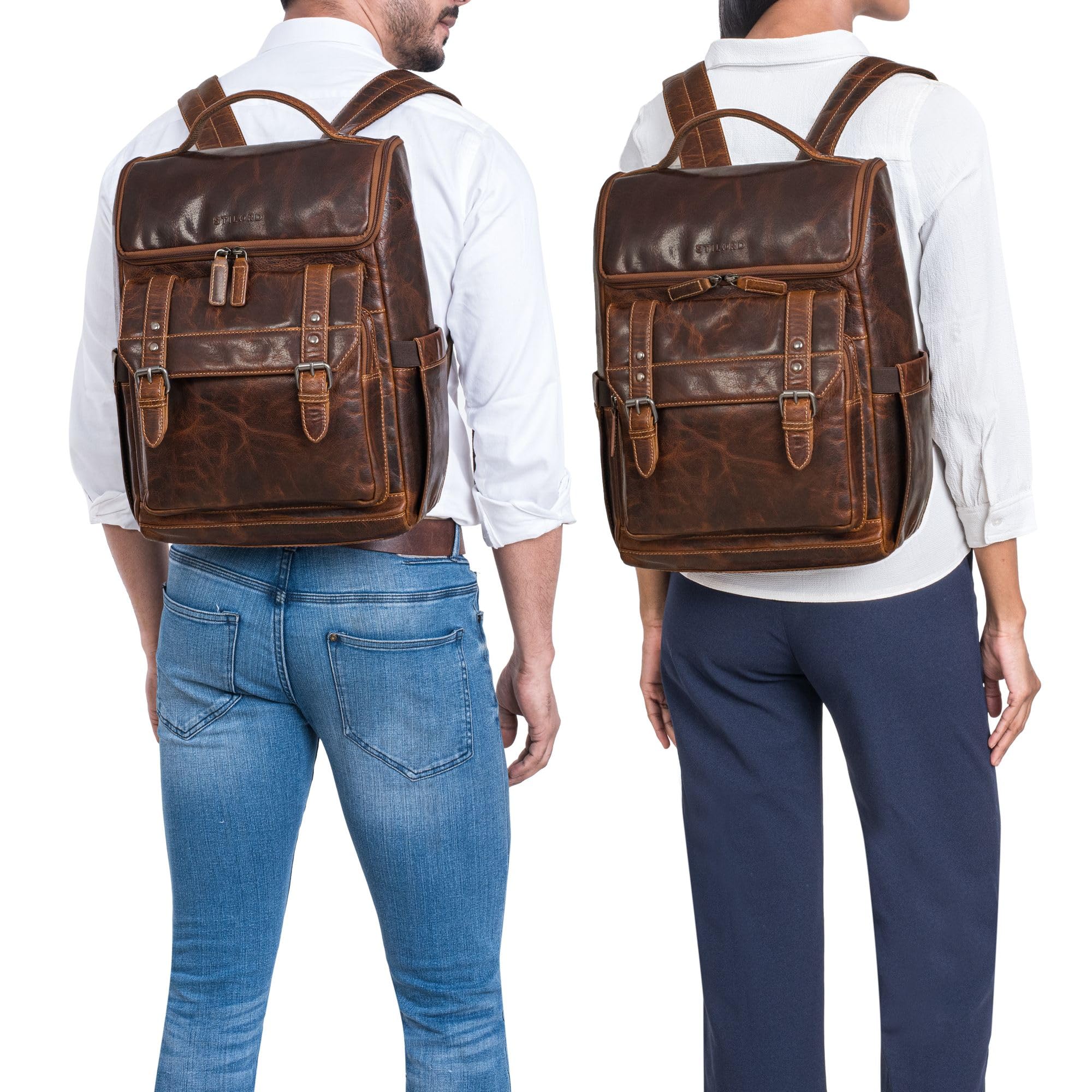 STILORD 'Gian' Mochila de Cuero para Hombre y Mujer - Moderna Mochila de Trabajo Grande para Portátiles de 15.6-16 Pulgadas - Piel Mochila Premium para Oficina y Viajes