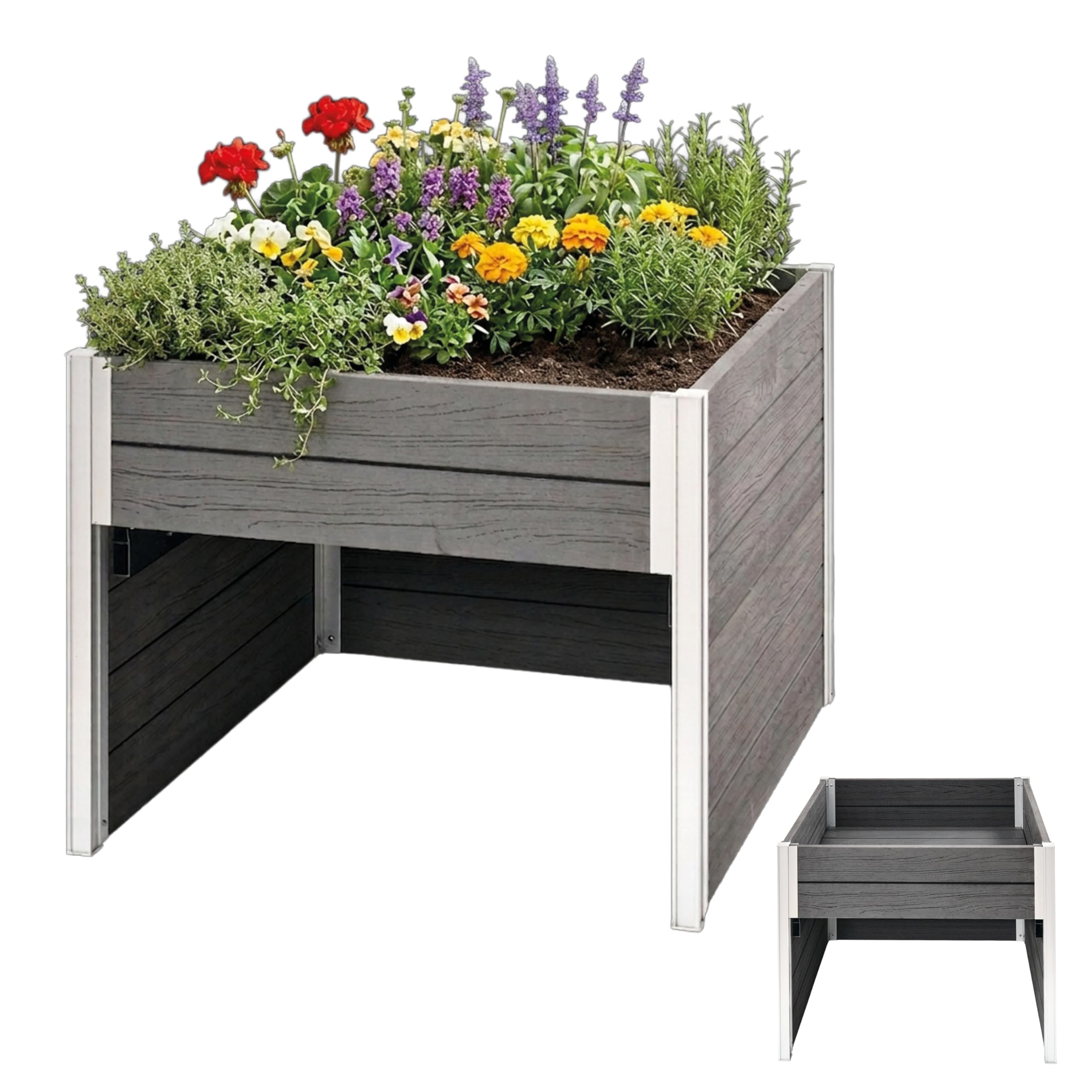 TRUTZHOLM Hochbeet mit Mährobotergarage 2in1 Holzoptik 73x79x56 cm Rasenroboter Garage Pflanzkasten anthrazit
