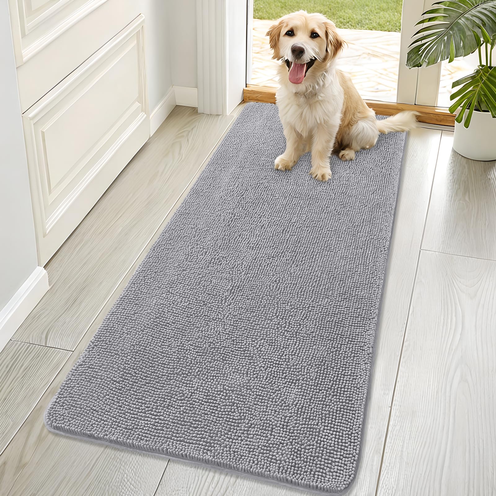 OLANLY Dog Door Mat for Muddy Paws 70x32, Super Absorbent Chenille Mud Mat